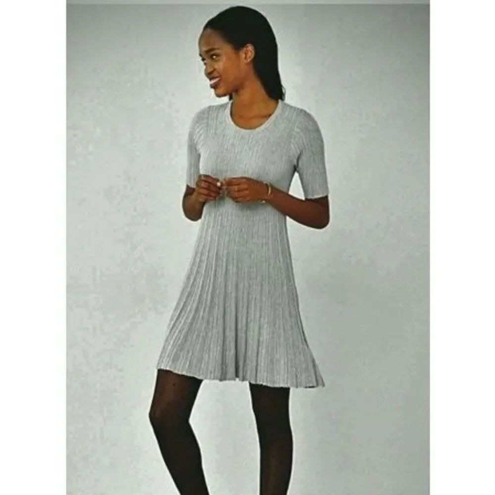 Urban Outfitters Coop Grace Ribbed Swingy Sweater Dress Size S Gray Short Sleeve